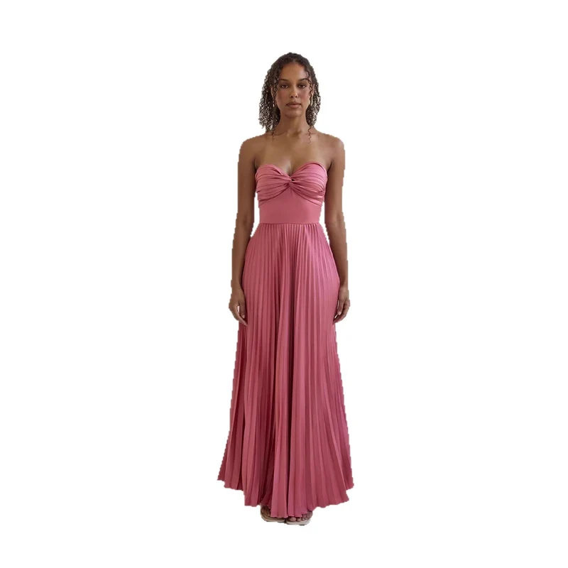 Damen Langärmliges Plisseekleid mit elegantem Oberteil und fließendem Rock