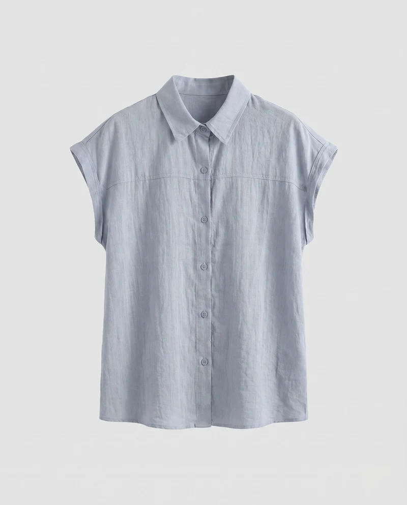 Damen luftige Chemisierbluse mit Knopfdetails und umgeschlagenem Arm