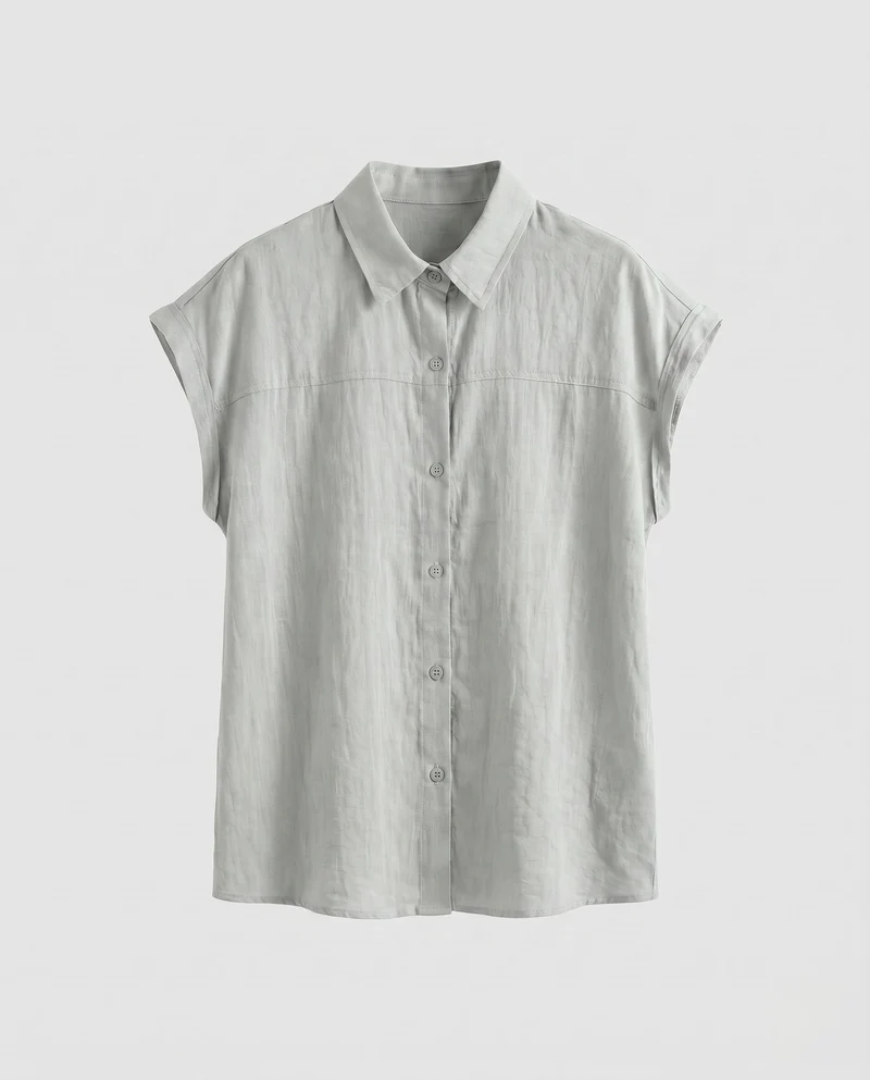 Damen luftige Chemisierbluse mit Knopfdetails und umgeschlagenem Arm