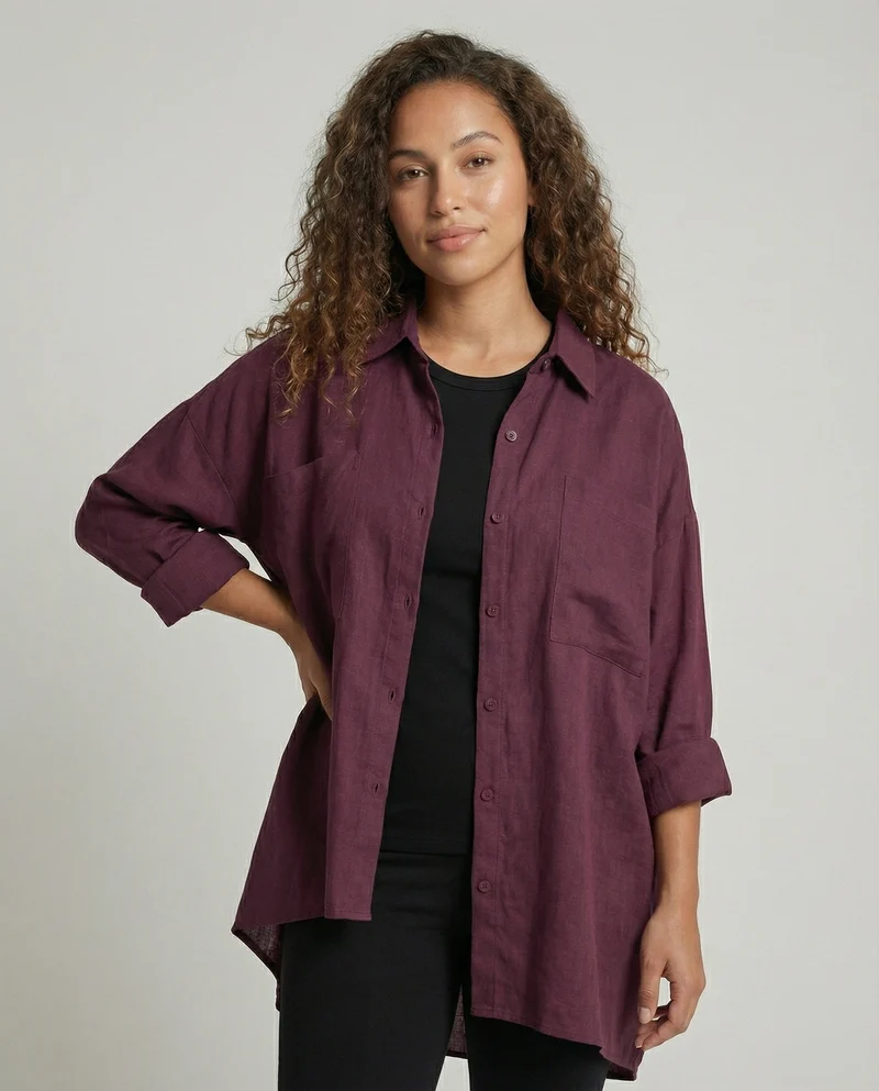 Damen Urbane Vokuhila-Saum Baumwollmischung Oversize-Hemdbluse
