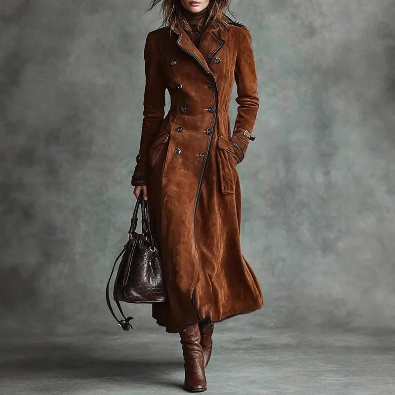 Langer Wildleder-Style Trenchcoat mit Doppelreihigem Design - Arvani
