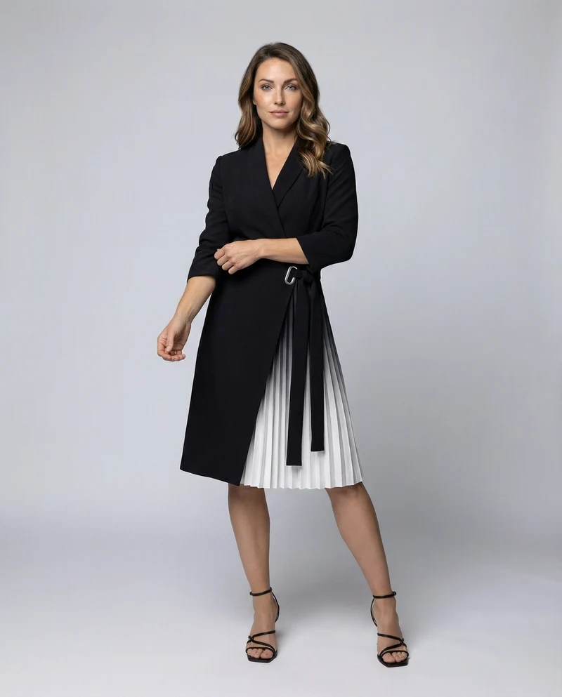 Damen Professionelle Taillierte-Schärpe Wickel-Blazerkleid