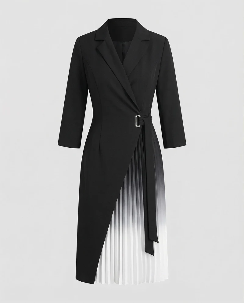 Damen Professionelle Taillierte-Schärpe Wickel-Blazerkleid
