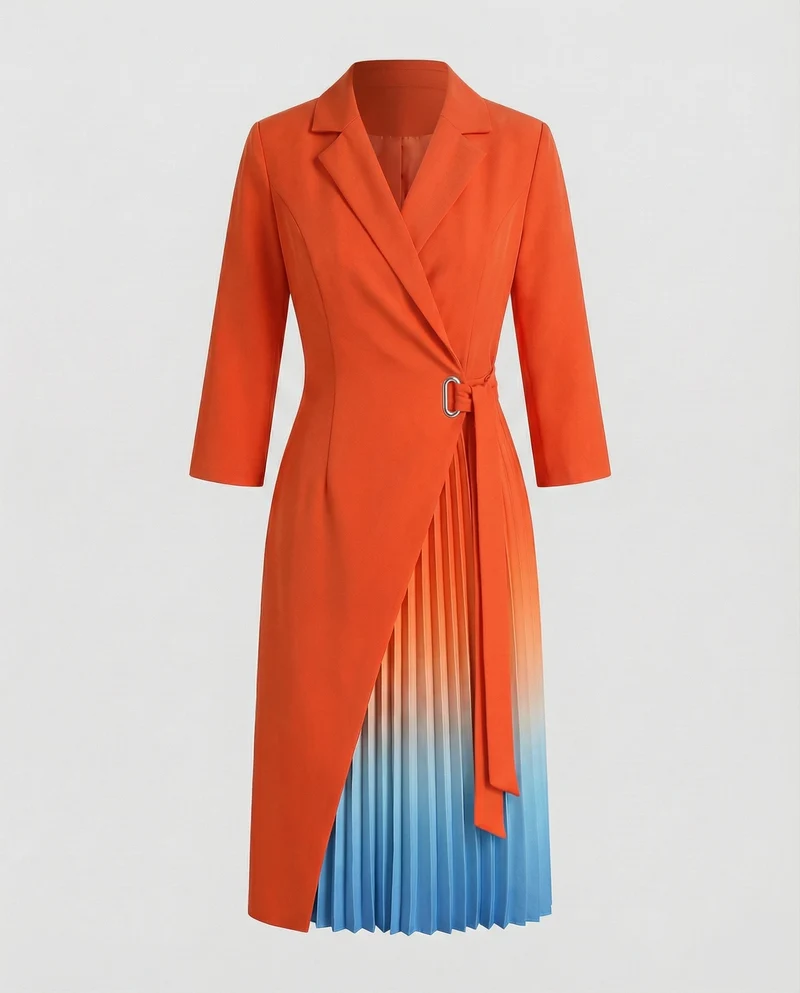 Damen Professionelle Taillierte-Schärpe Wickel-Blazerkleid