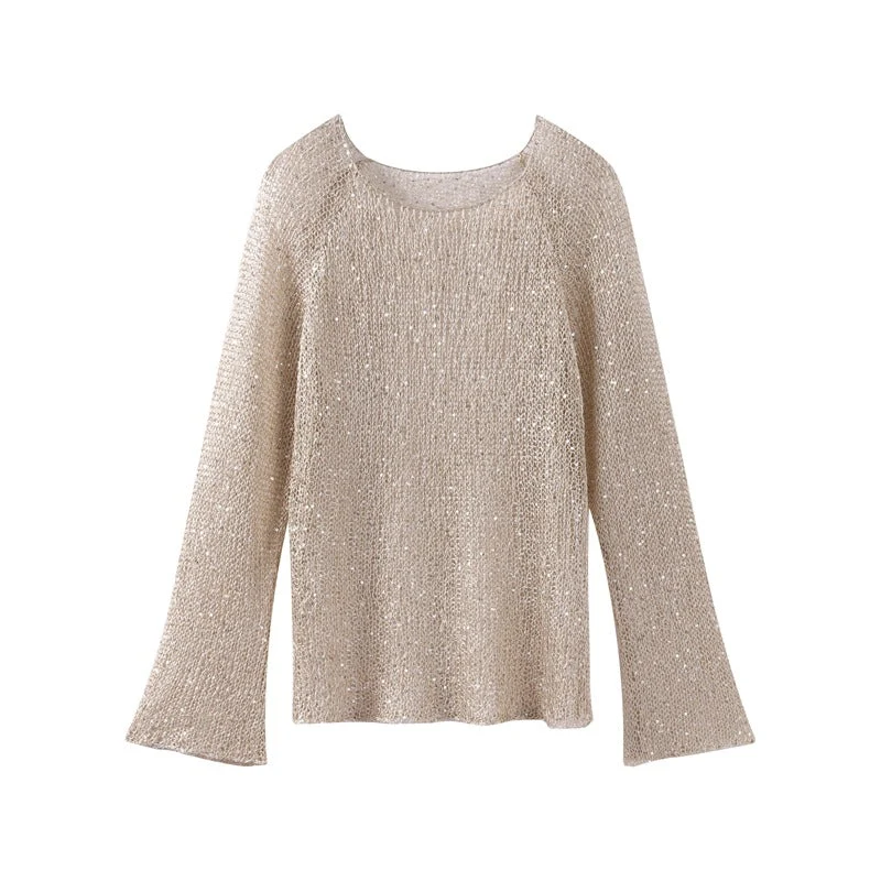 Damen lässiger Knit-Pullover mit transparentem Design