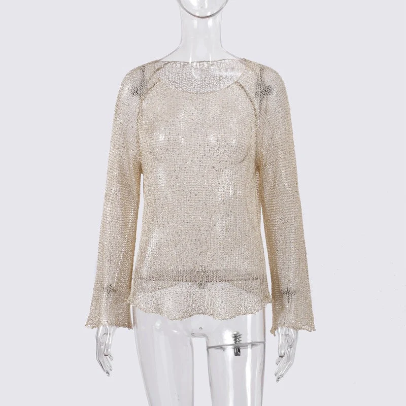 Damen lässiger Knit-Pullover mit transparentem Design