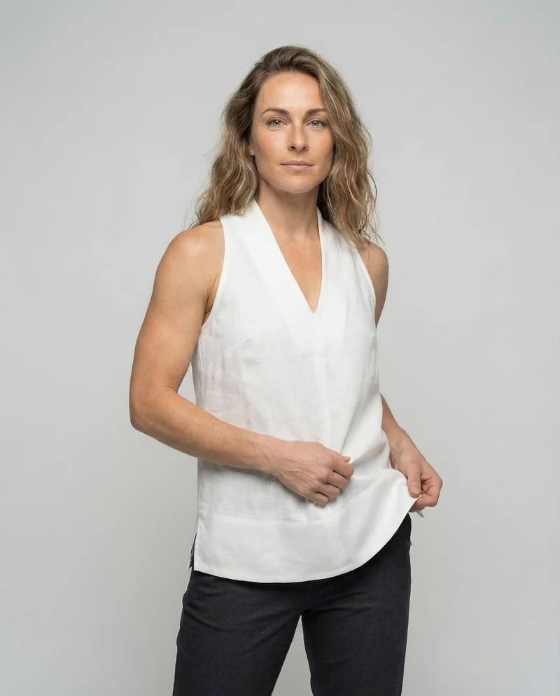 Damen Leinenmix-Tunika-Top A-Linie
