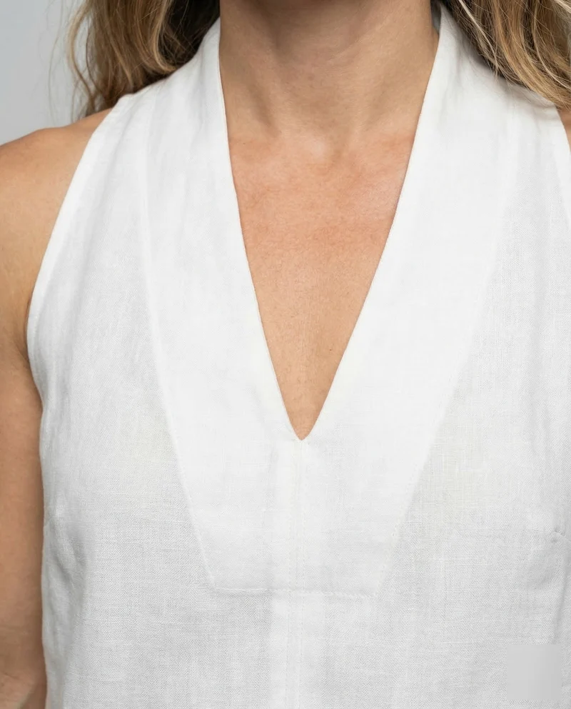 Damen Leinenmix-Tunika-Top A-Linie