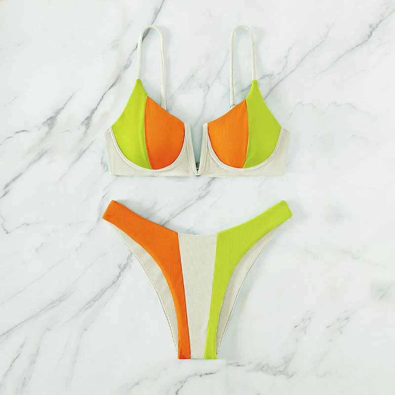 Damen Bikini-Set mit trendigem Farbblockdesign und verstellbaren Trägern