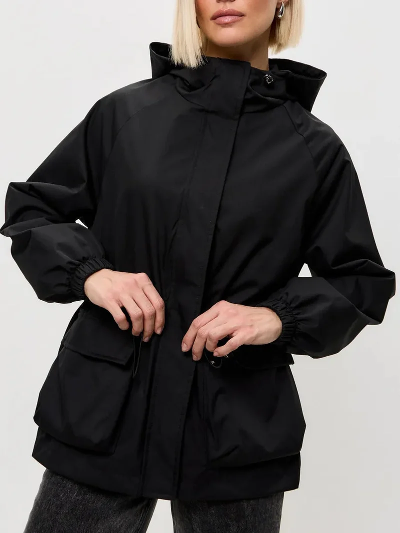 Damen lässige wasserdichte Jacke mit verstellbarem Bund