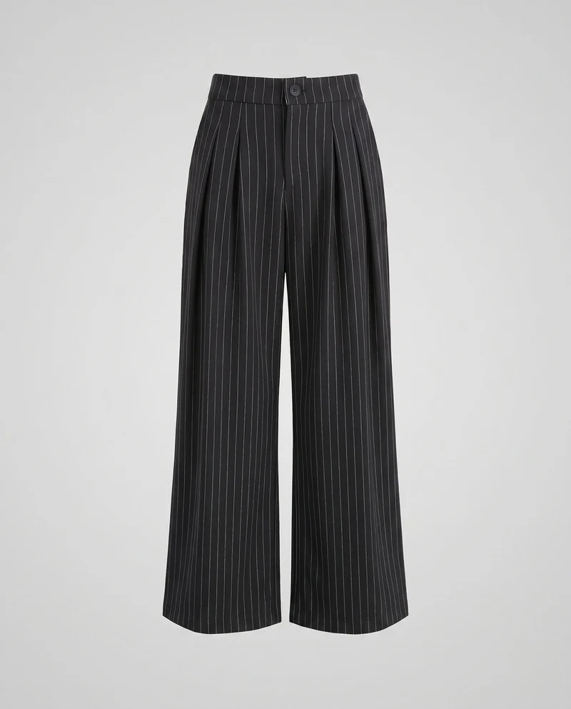 Damen Weit geschnittene Hose mit eleganten Falten und feinen Streifen