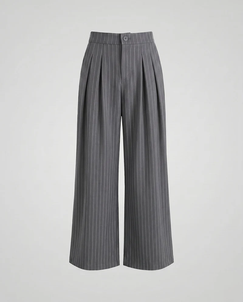 Damen Weit geschnittene Hose mit eleganten Falten und feinen Streifen