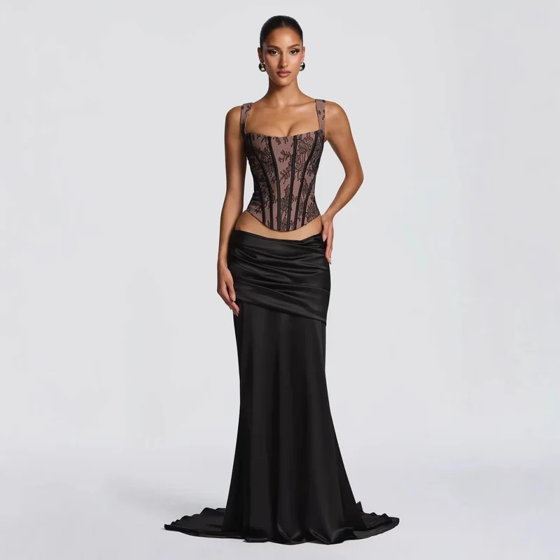 Damen Elegantes Abendkleid mit Korsett-Oberteil und drapiertem Rock Nord Taschen