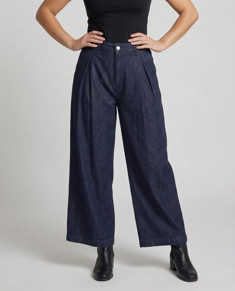 Damen Jeans Bundfalten Weit