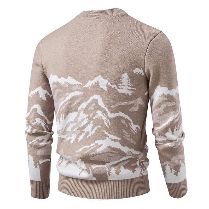 Herren Strickpullover mit Bergmotiv und hohem Kragen