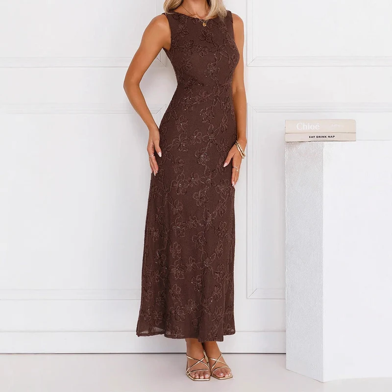 Damen Elegantes Maxikleid mit floralen Spitzenapplikationen Nord Taschen