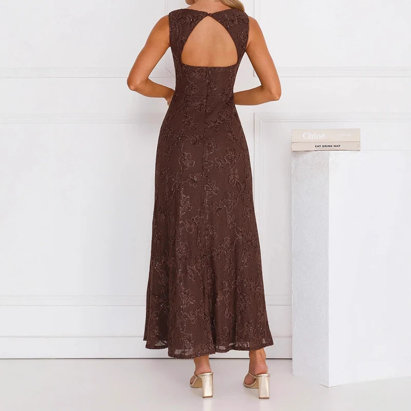 Damen Elegantes Maxikleid mit floralen Spitzenapplikationen Nord Taschen
