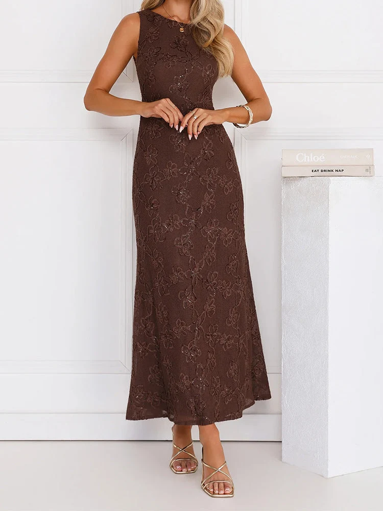 Damen Elegantes Maxikleid mit floralen Spitzenapplikationen Nord Taschen