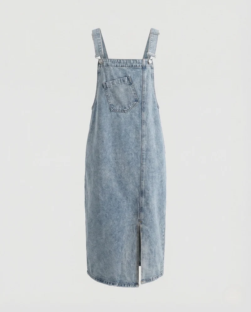 Damen Jeans Latzkleid mit Brusttasche