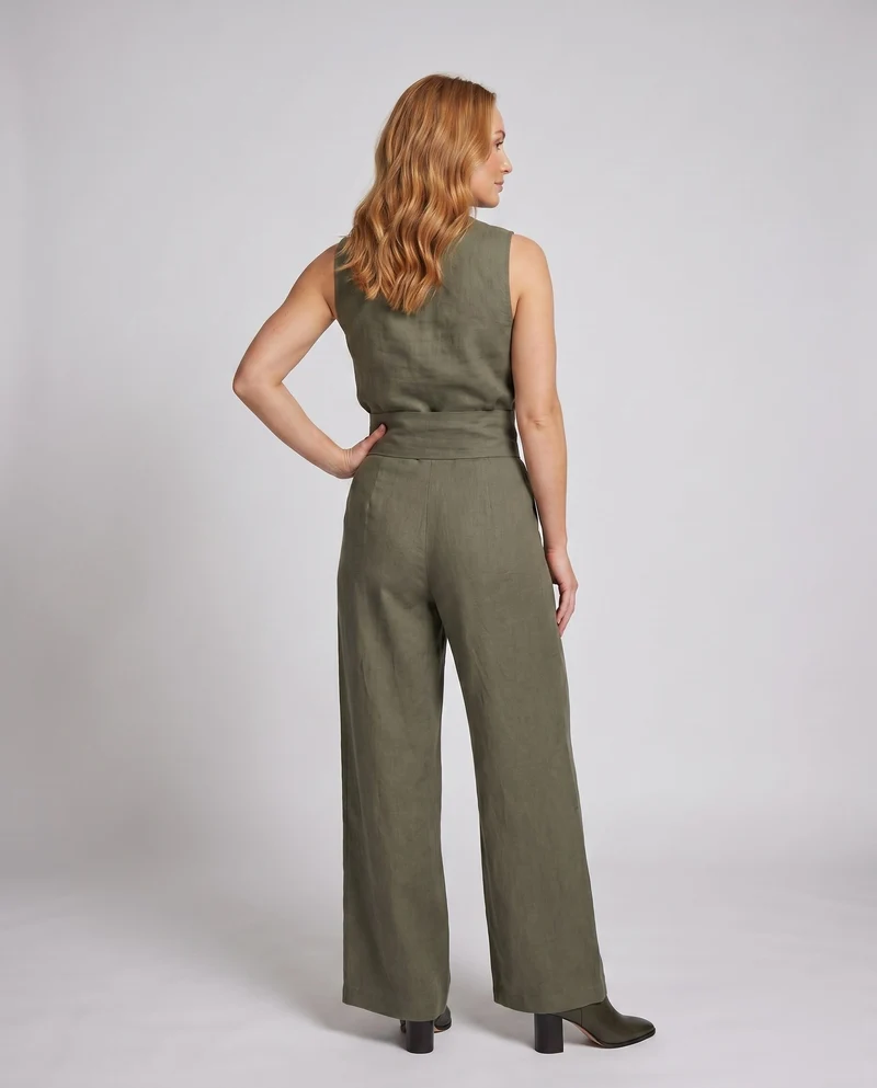 Damen Luftiger Jumpsuit mit hohem Kragen und weitem Bein Nord Taschen
