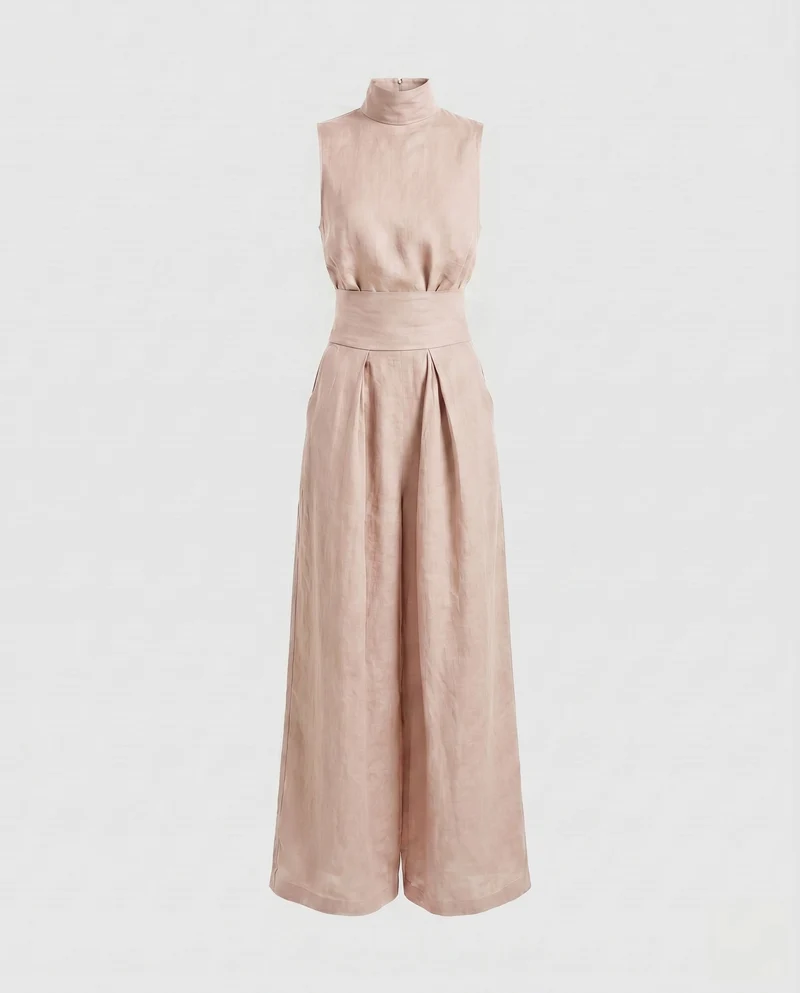 Damen Luftiger Jumpsuit mit hohem Kragen und weitem Bein Nord Taschen