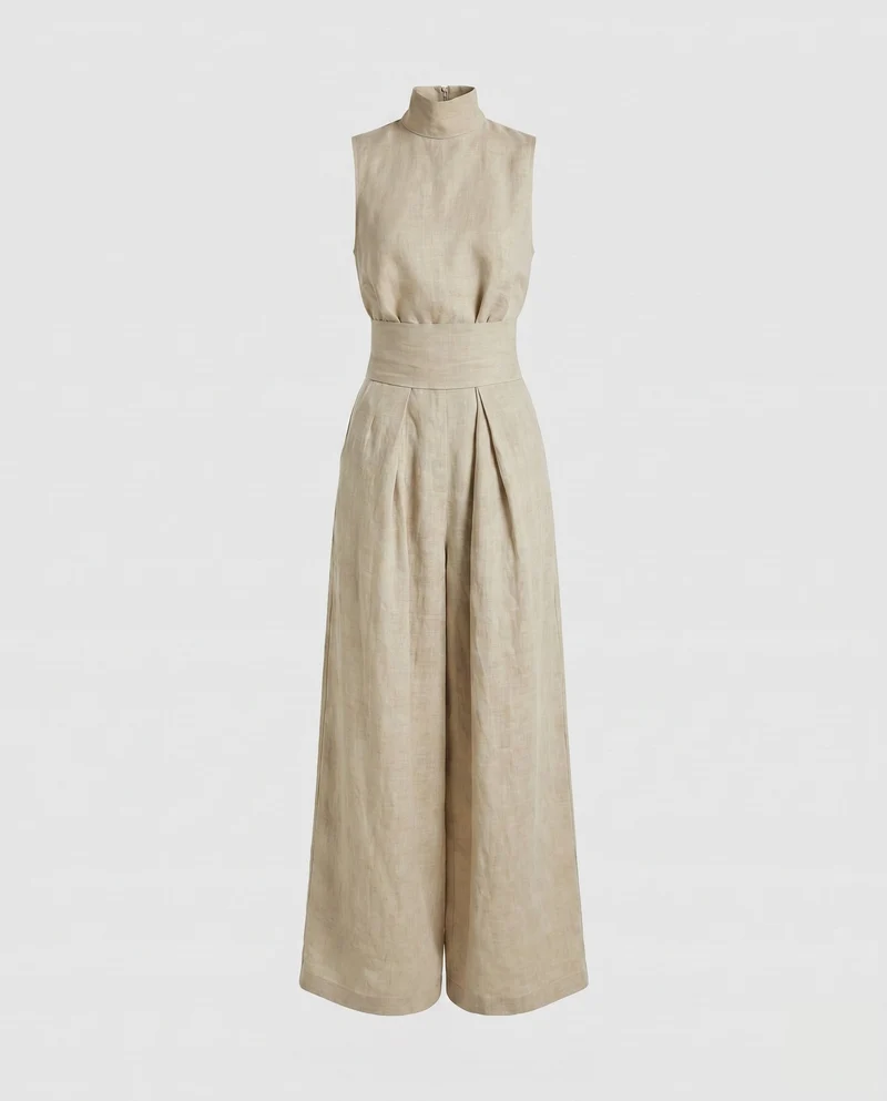 Damen Luftiger Jumpsuit mit hohem Kragen und weitem Bein Nord Taschen