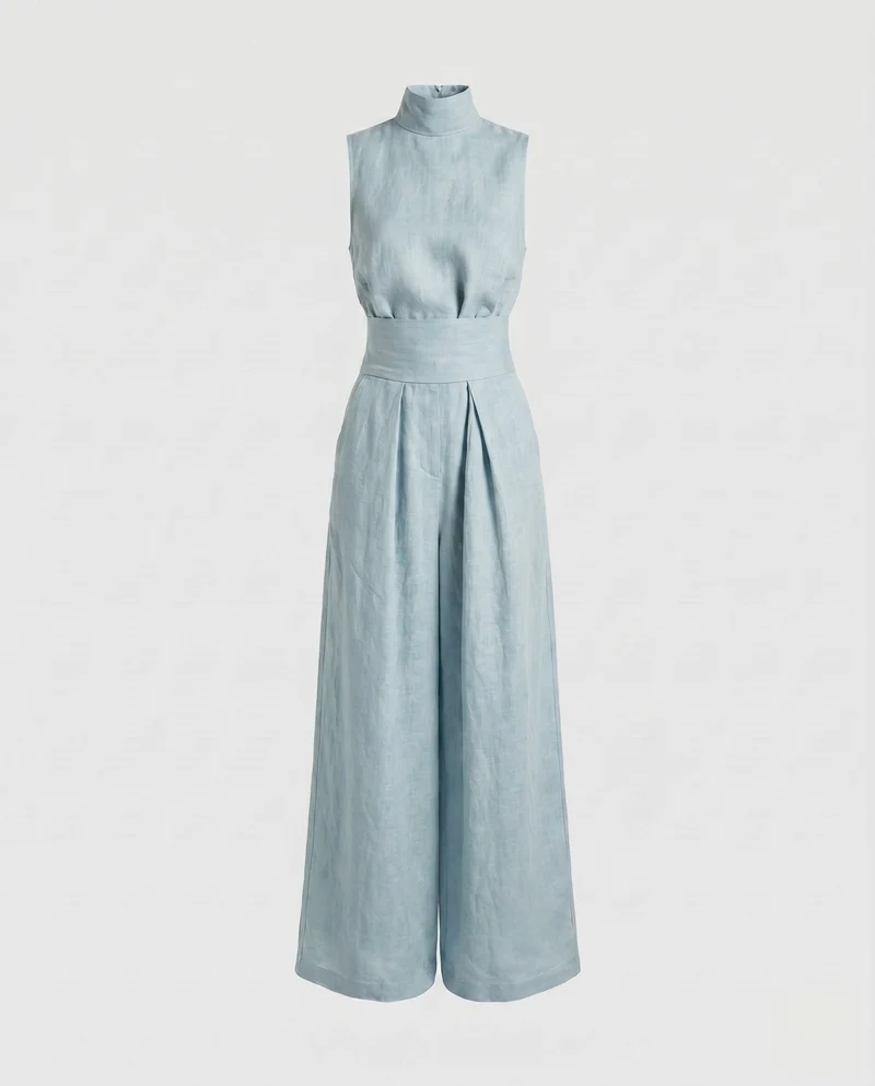 Damen Luftiger Jumpsuit mit hohem Kragen und weitem Bein Nord Taschen