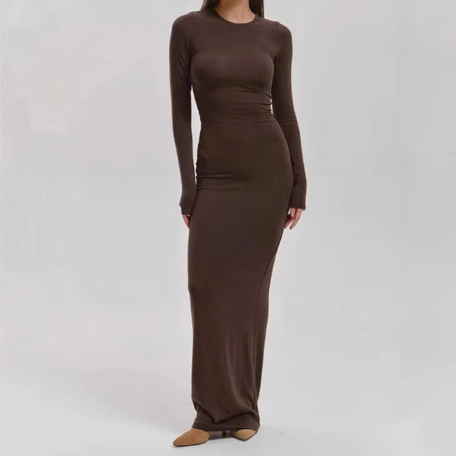 Damen Elegantes Langarm-Maxikleid mit figurformendem Schnitt und hohem Komfort