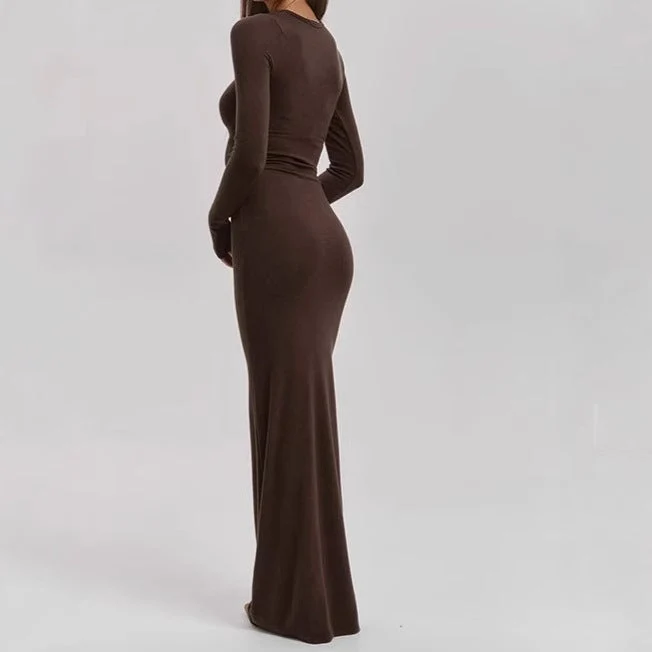 Damen Elegantes Langarm-Maxikleid mit figurformendem Schnitt und hohem Komfort