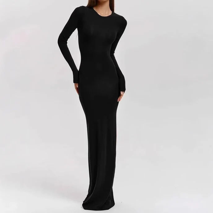 Damen Elegantes Langarm-Maxikleid mit figurformendem Schnitt und hohem Komfort