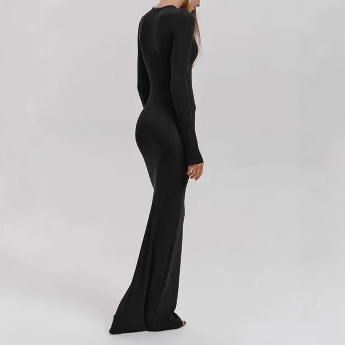 Damen Elegantes Langarm-Maxikleid mit figurformendem Schnitt und hohem Komfort
