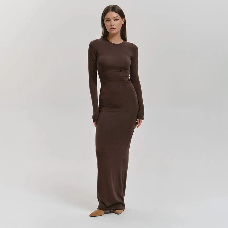 Damen Elegantes Langarm-Maxikleid mit figurformendem Schnitt und hohem Komfort