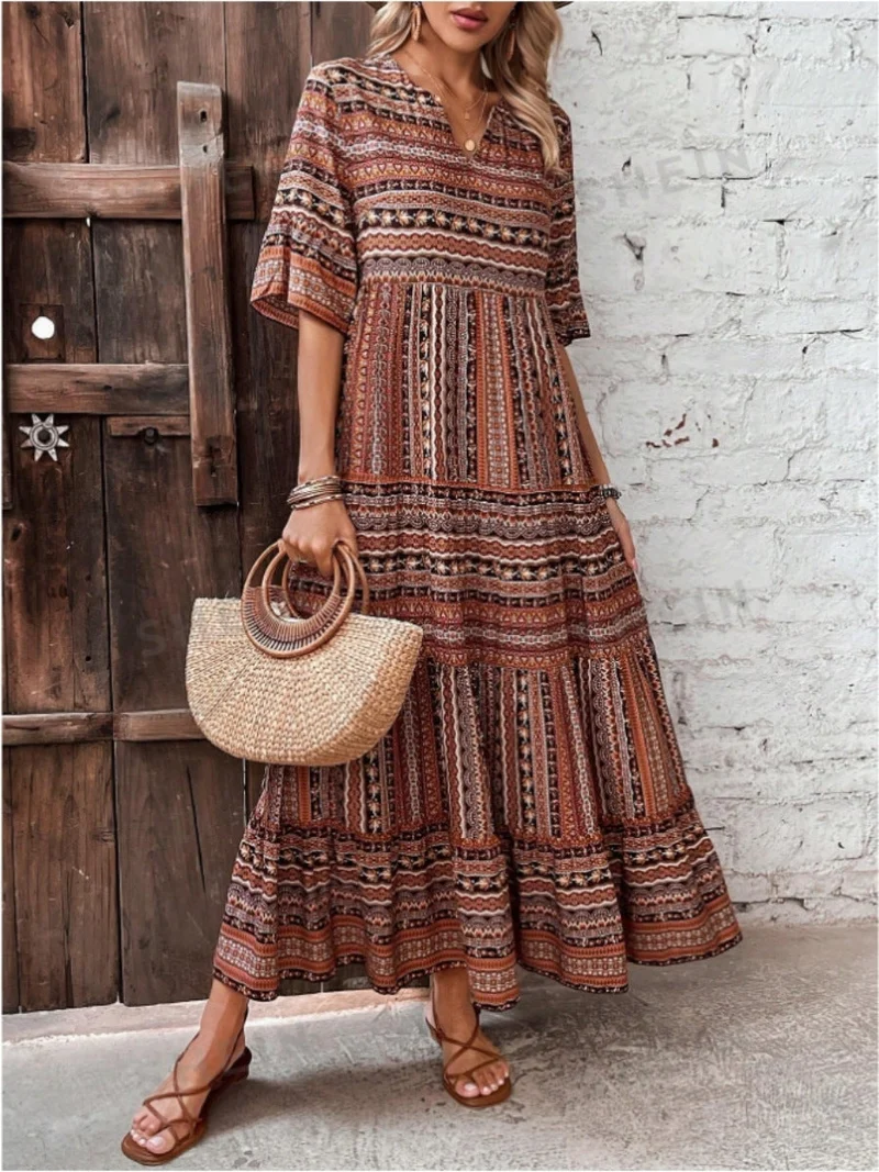 Damen Maxikleid im Ethno-Design Nord Taschen