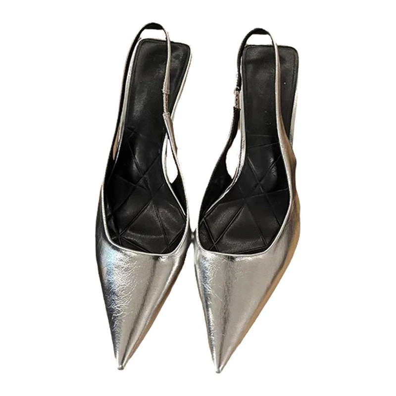 Damen Slingback High Heel Pumps mit spitzem Design und elegantem Metallfinish
