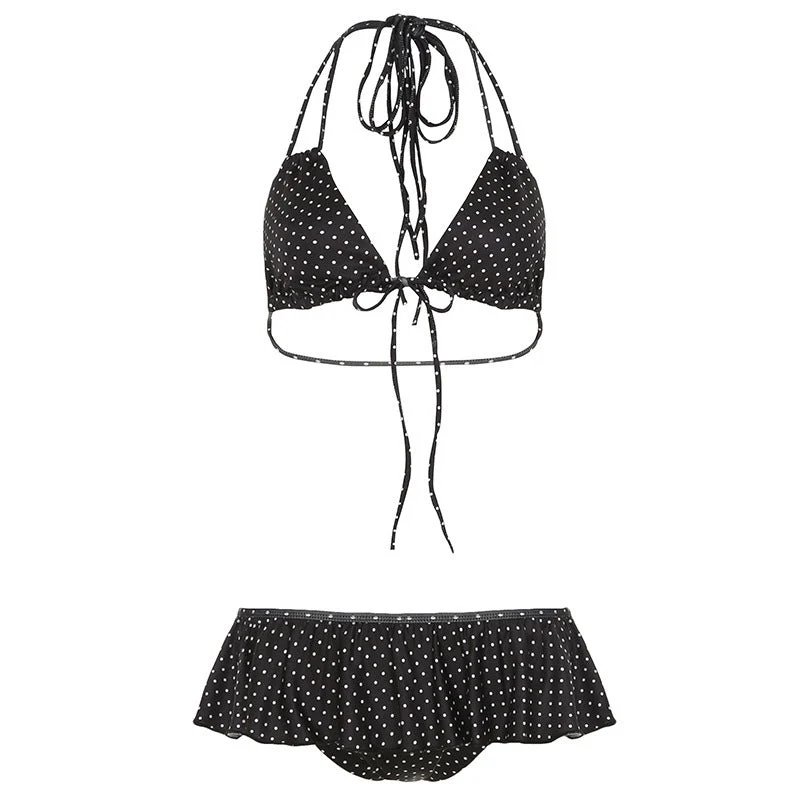 Damen Bikini Set mit rüschenartigem Höschen und verspieltem Punkte-Muster