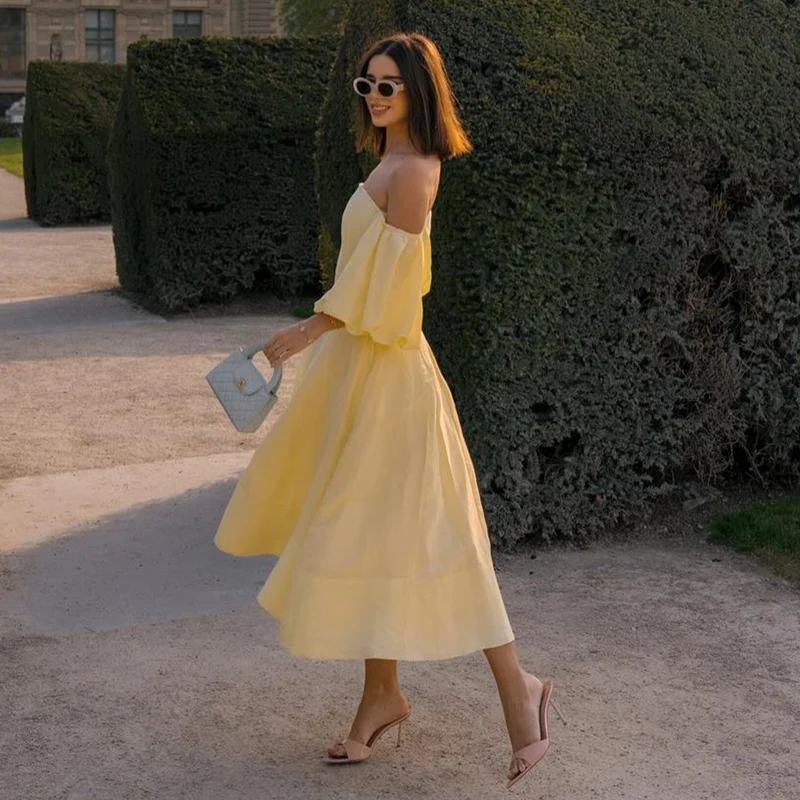 Damen Off-Shoulder Maxikleid mit voluminösen Ärmeln und elegantem Schnitt Nord Taschen