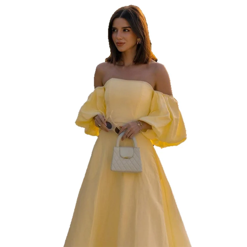 Damen Off-Shoulder Maxikleid mit voluminösen Ärmeln und elegantem Schnitt Nord Taschen