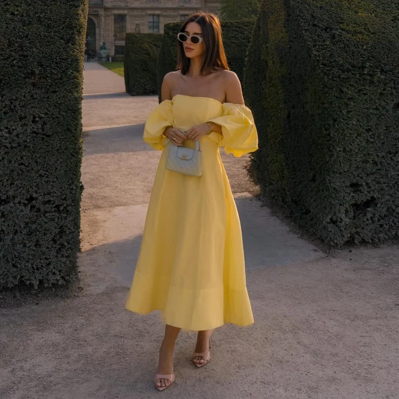 Damen Off-Shoulder Maxikleid mit voluminösen Ärmeln und elegantem Schnitt Nord Taschen