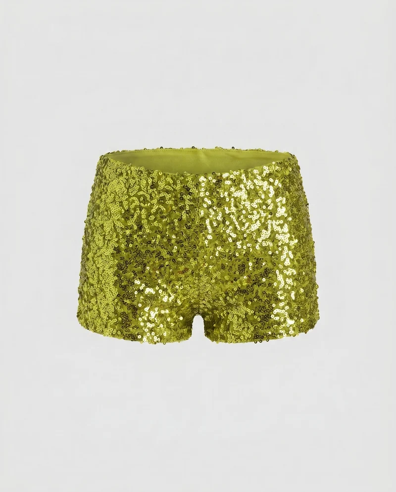 Damen Glamouröses Glitzer-Shorts-Set mit gerafftem Oberteil Nord Taschen