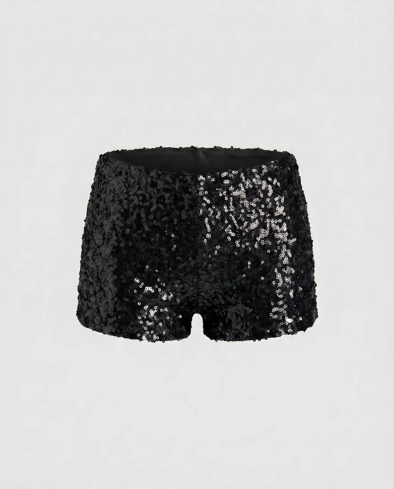 Damen Glamouröses Glitzer-Shorts-Set mit gerafftem Oberteil Nord Taschen