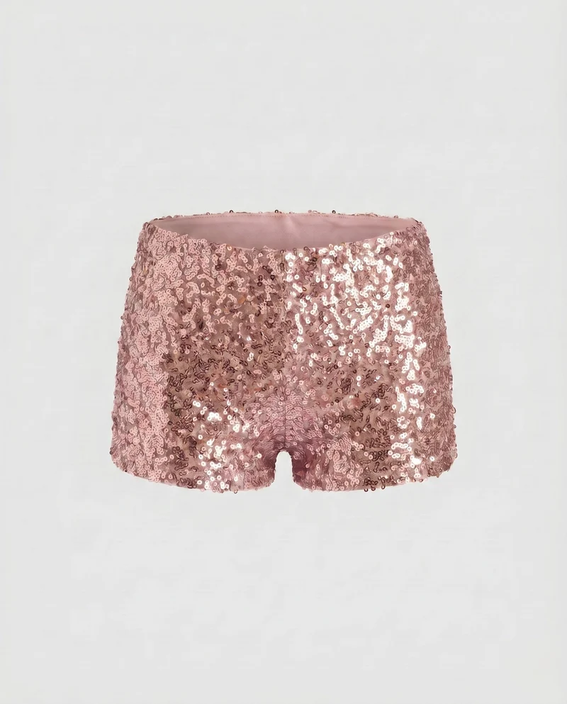 Damen Glamouröses Glitzer-Shorts-Set mit gerafftem Oberteil Nord Taschen
