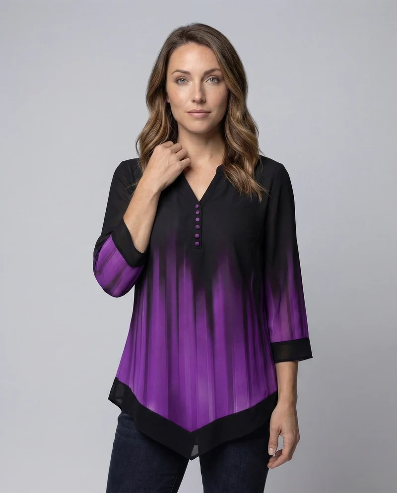 Damen Ombre-Longbluse Faltenoptik Zipfelsaum
