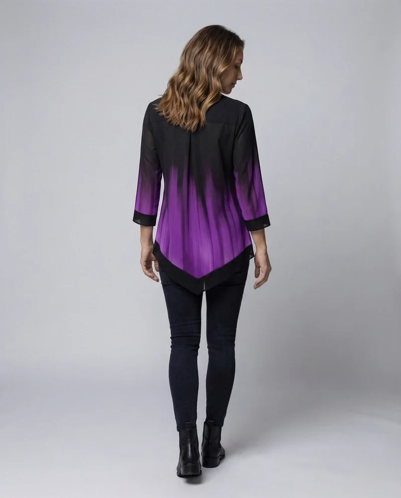 Damen Ombre-Longbluse Faltenoptik Zipfelsaum