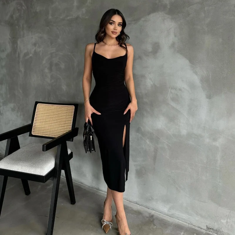 Damen Elegantes Maxi Kleid mit figurbetontem Schnitt und seitlichem Schlitz Nord Taschen