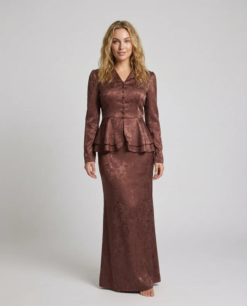 Damen Traditionelle Zweilagiges-Schößchen Jacquard-Abendkleid