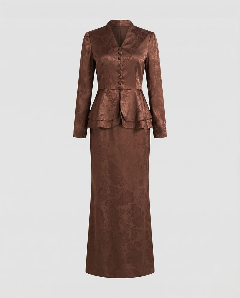 Damen Traditionelle Zweilagiges-Schößchen Jacquard-Abendkleid