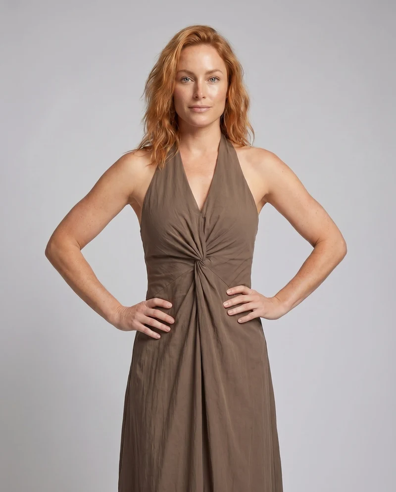 Damen Langes Maxikleid mit elegantem V-Ausschnitt und taillierter Silhouette