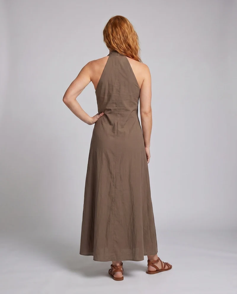 Damen Langes Maxikleid mit elegantem V-Ausschnitt und taillierter Silhouette