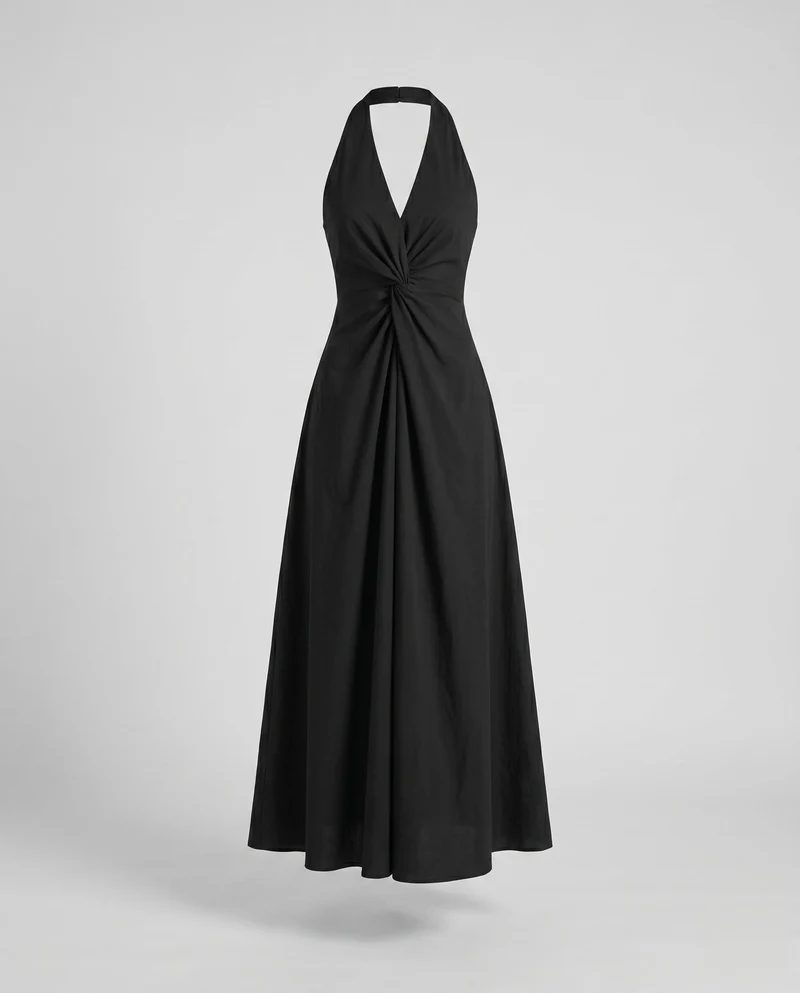 Damen Langes Maxikleid mit elegantem V-Ausschnitt und taillierter Silhouette