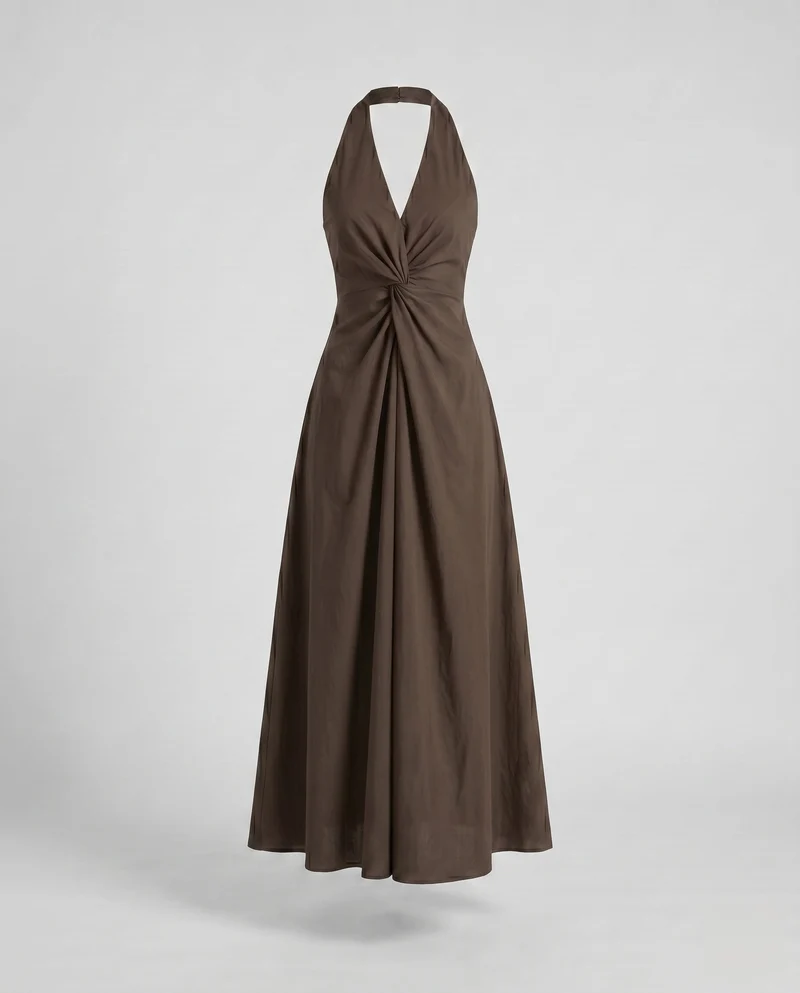 Damen Langes Maxikleid mit elegantem V-Ausschnitt und taillierter Silhouette